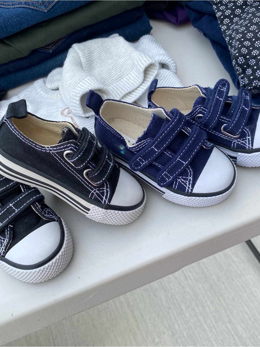 Kids Double-Velcro Canvas Sneakers in Navy and Black